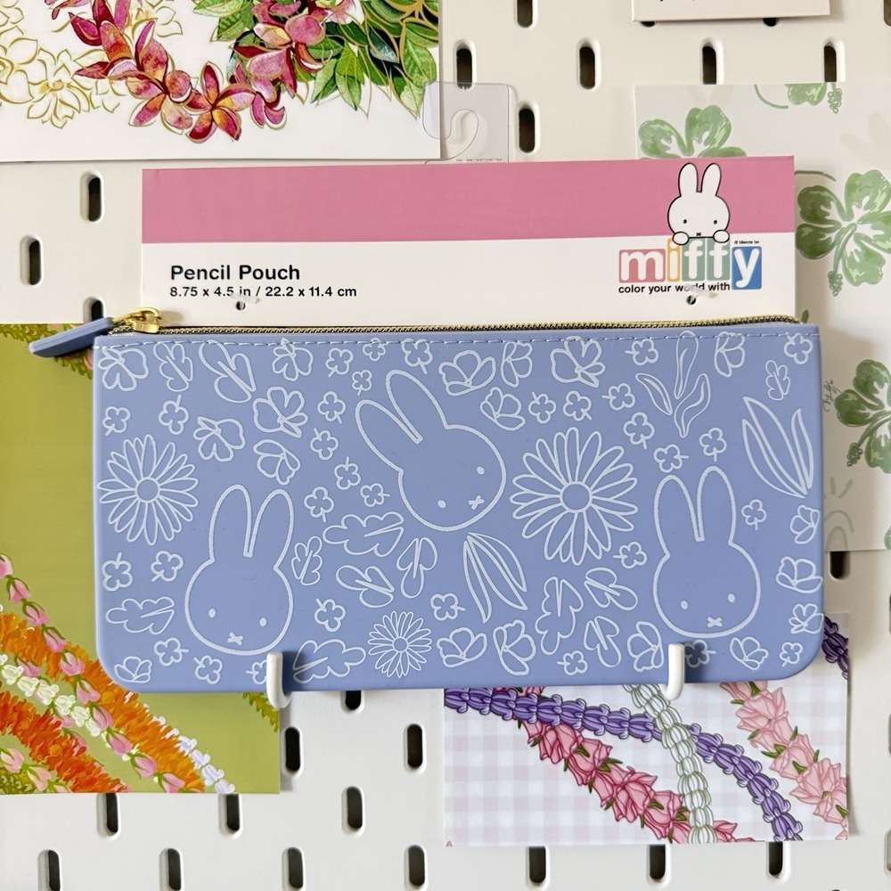 MIFFY Bunny Flowers Lavender Blue Silicone Pencil Pouch 8.75" x‎ 4.5" Kawaii NWT